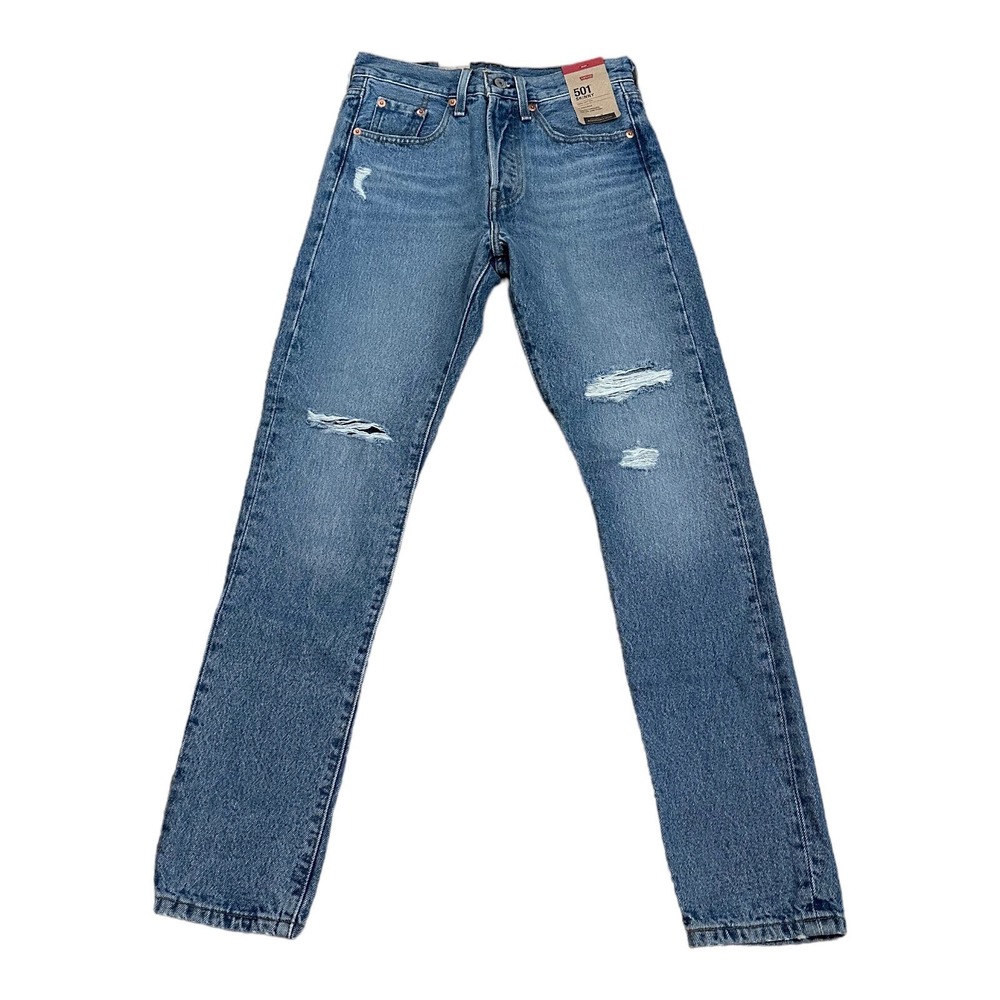 Levi's Blue Distressed High-Rise Straight Jeans
